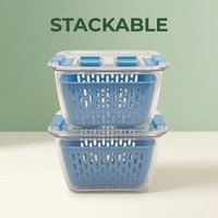 Boîte de rangement alimentaire multifonctionnelle empilable en plastique avec drain, panier ventilé, organisateur de réfrigérateur pour fruits et légumes