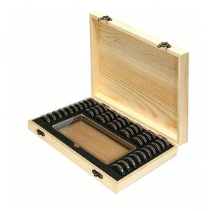 Boîte de rangement pour pièces de monnaie en bois avec couvercle rabattable pour collection de devises et billets commémoratifs, 20 emplacements - Product Image 3