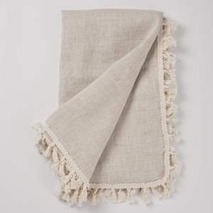 Couverture en lin pur à 100% avec franges, 49,6 pouces x 59,8 pouces - Couvertures légères et respirantes, jeté en lin décoratif pour canapé - Product Image 5