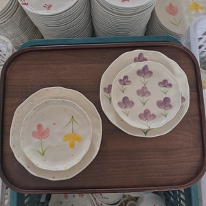 จานรับประทานอาหารฝรั่งเศสแบบย้อนยุคสำหรับอาหารเช้าที่บ้านของฝรั่งเศสจานเซรามิกรูปดอกทิวลิปสีม่วงแบบมีเอกลักษณ์เป็นของขวัญวันแม่ - Product Image 3