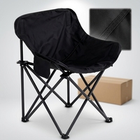 Chaise longue pliante d'extérieur avec siège en tissu, structure à jambes croisées, dossier haut et poche de rangement