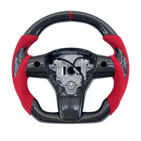 Volant en carbone personnalisé professionnel de qualité supérieure, cuir rouge avec poignée pour le pouce, pour Tesla Model 3 Model Y