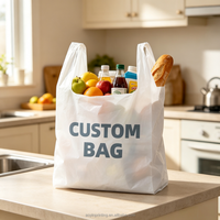 Sac de courses réutilisable en PEHD robuste, type gilet, résistant aux perforations, pour usage en traiteur/boucherie/marché, impression personnalisée