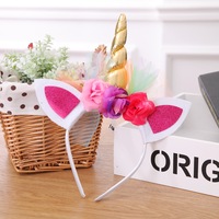 Bando Rambut Unicorn Warna-warni Hiasan Kepala Jaring Bunga Tulle untuk Anak-anak, Dekorasi Kostum Putri, Grosir