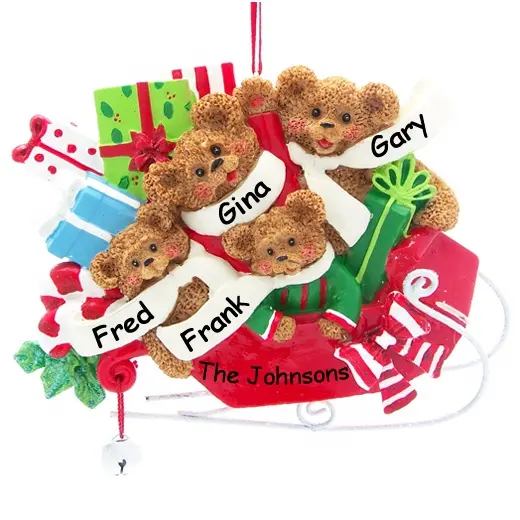 Personalized Polyresin Christmas Ornaments with Cute Teady Bear family ornament