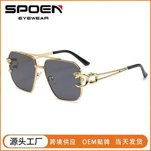 Gafas de sol rectangulares unisex con montura completa UV400, protección solar a la moda, montura decorativa con estampado de leopardo para adultos - Product Image 5