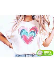 T-shirt da donna Comfort Colors con stampa a cuore di San Valentino, manica corta, girocollo in cotone, vestibilità ampia, casual, primavera estate - Product Image 1