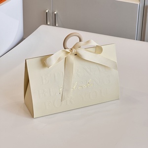 Luxury Shopping Paper <b>Bag</b> With Ribbon Handle Logo <b>Hot</b> Foiled Stamping Black Matt Paper <b>Bag</b> With Wood Ring and Ribbon Handle - Product Image 5