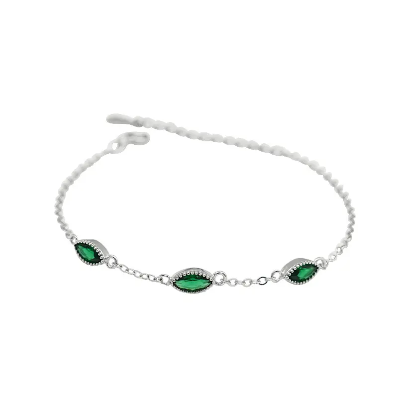 Bijoux de souhaits Bracelet en argent sterling 925 plaqué or 24 carats avec pierre précieuse émeraude S925 Bracelet en diamant vert pour femme