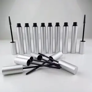 Emballage cosmétique de beauté de luxe métal aluminium 8ml argent bouteille de mascara mascara volumateur tube de mascara booster de croissance