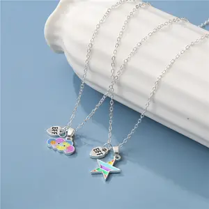 Set di gioielli per bambini con catena in argento dolce BFF collane con pendente a forma di nuvola di stelle colorate per bambini