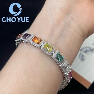 Luxury 925 Sterling Silver Top Quality Color Moissanite Tennis Bracelet with Emerald Cut Hip Hop Jewelry for <b>Men</b> With GRA - Product Image 6
