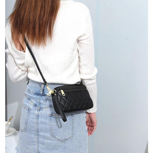 Genuine Leather Female Shoulder Bag Rhombic <b>Small</b> Sling Bags Cowhide Fashion Clutch <b>Purse</b> Wallet - Product Image 4