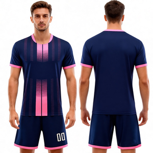Camiseta de Fútbol Personalizada de Bajo Pedido Mínimo, Negra y Azul <span class=keywords><strong>Real</strong></span>, Versión Jugador, Conjunto de Camiseta de Fútbol para Hombre - Product Image 1