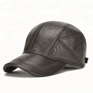High Quality Winter Vintage <b>Top</b> Genuine Leather Hat Cap Men Baseball Cap With Earflap - Product Image 2