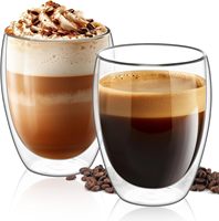 Tasse à café, thé, cappuccino en verre céramique borosilicate à double paroi isolée de 12 oz (350 ml) pour boissons chaudes et froides