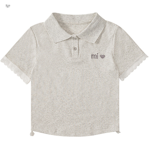 Camiseta Polo de Manga Corta para Niñas, Colección Verano 2026, Top Corto con Ribete de Encaje para Niñas Mayores, Ajuste Delgado, Manga Media, Estilo Casual - Product Image 2