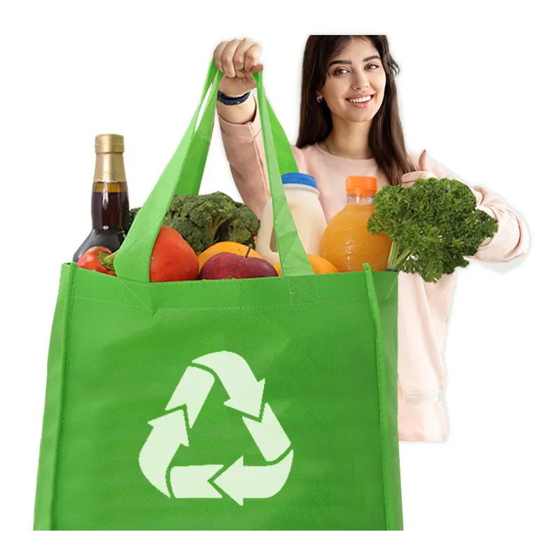 Custom Logo Eco Friendly Green Reusable Promotional Cheap Large Strong Grocery Tote Non Woven Box Shopping Bag For Supermarket