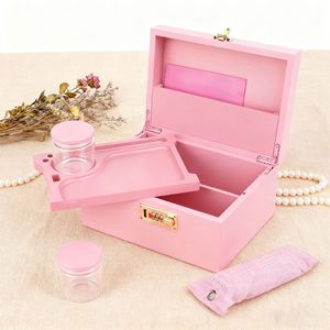 Herbal <b>Mix</b> <b>Box</b> With Rolling Tray Lockable Storage Case For Smoking Accessories Pink Rectangular Design - Product Image 3