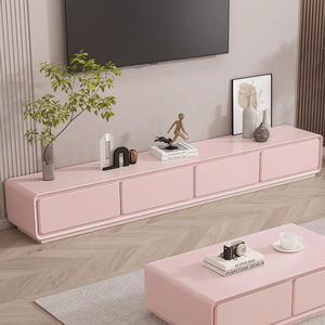 Meuble TV et table basse de style dopamine, meuble TV de salon <span class=keywords><strong>rose</strong></span>, meuble sur pied en <span class=keywords><strong>bois</strong></span> massif - Product Image 4