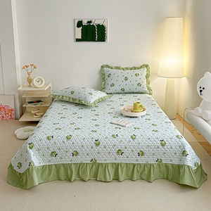 Set di biancheria da letto in stile americano 3 pezzi copriletto spazzolato in microfibra stampato lenzuola morbide imbottite Patchwork Ruffles - Product Image 4