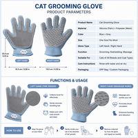 Gant de toilettage pour animaux de compagnie en silicone pour chats et chiens, pour l'élimination des poils lâches et le massage, disponible en versions pour main gauche et droite et en différentes tailles