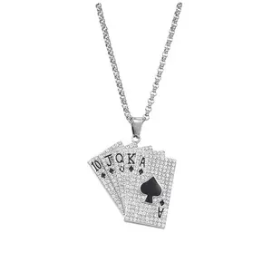 fashion jewelry New fashion jewelry men neutral poker necklace creative full diamond flush pendant sweater chain for women