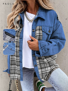 Chaqueta vaquera de manga larga a cuadros con botones, abrigo informal de invierno para mujer, ¡gran oferta! - Product Image 4
