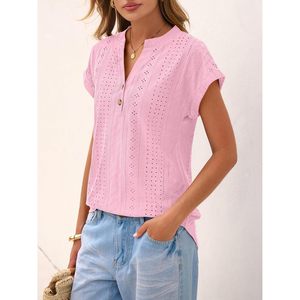 Blusa de Manga Corta con Cuello en V para Mujer, Blusa Informal de Verano, Camisa de Popelina Transpirable, Elegante para Uso Diario - Product Image 3
