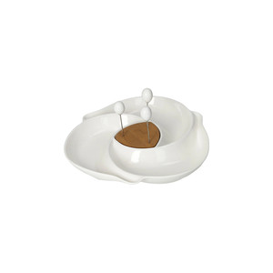 ถาดใส่อาหารว่างลายไม้ไผ่พอร์ซเลนวอร์เท็กซ์ พร้อมส้อมสแตนเลสสามอัน - Product Image 1