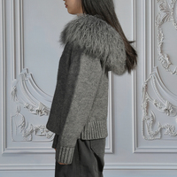 Jxwatcher Luxe Automne Hiver Doux Laine Tricot Manteau Moelleux Col De Fourrure De Mongolie Vente En Gros Couleur Unie Pull En Laine Personnalisé Femmes