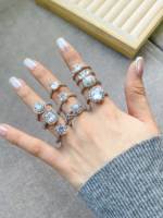 Bagues QX personnalisées vintage de luxe en argent 925 plaqué or avec gros zircon pour femmes, idéales pour les fêtes, mariages et fiançailles