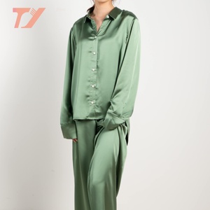Ensemble de pyjama en satin de soie pour femmes de haute qualité personnalisé, manches longues, vêtements de <span class=keywords><strong>nuit</strong></span> décontractés, vêtements de maison, vêtements de <span class=keywords><strong>nuit</strong></span>, 2 pièces, approvisionnement ODM - Product Image 1
