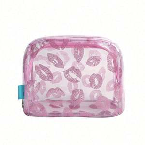 Bolsa de Aseo Impermeable de PVC con Estampado de Labios Rojos, Bolsa de Cosméticos Cuadrada Transparente para Viaje, Bolsa de Maquillaje - Product Image 2