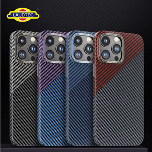 Étui de téléphone en fibre de carbone Laudtec SJK379 pour iPhone, design blindé, antichoc, noir et rouge, protection mobile - Product Image 6