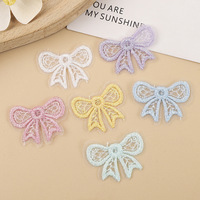 Patch en tissu brodé en dentelle d'organza couleur macaron, avec nœud et découpes en maille transparente, pour accessoires capillaires, garnitures de vêtements DIY et embellissements