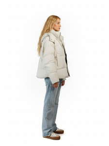 جاكيت نسائي مبطن بالريش مع خطوط، معطف شتوي بغطاء رأس، فتحة جانبية مع حافة منحنية مرنة، جاكيت منفوخ - Product Image 6