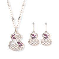 Laiton creux petit poisson rouge gourde Long collier boucles d'oreilles deux pièces ensemble cubique zircone femmes cadeau d'anniversaire