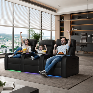 Fauteuil inclinable intelligent moderne 6 places en cuir véritable avec structure en bois, rembourrage en mousse à mémoire de forme, extensible, multifonction, réglable 396-R6 Premium - Product Image 2