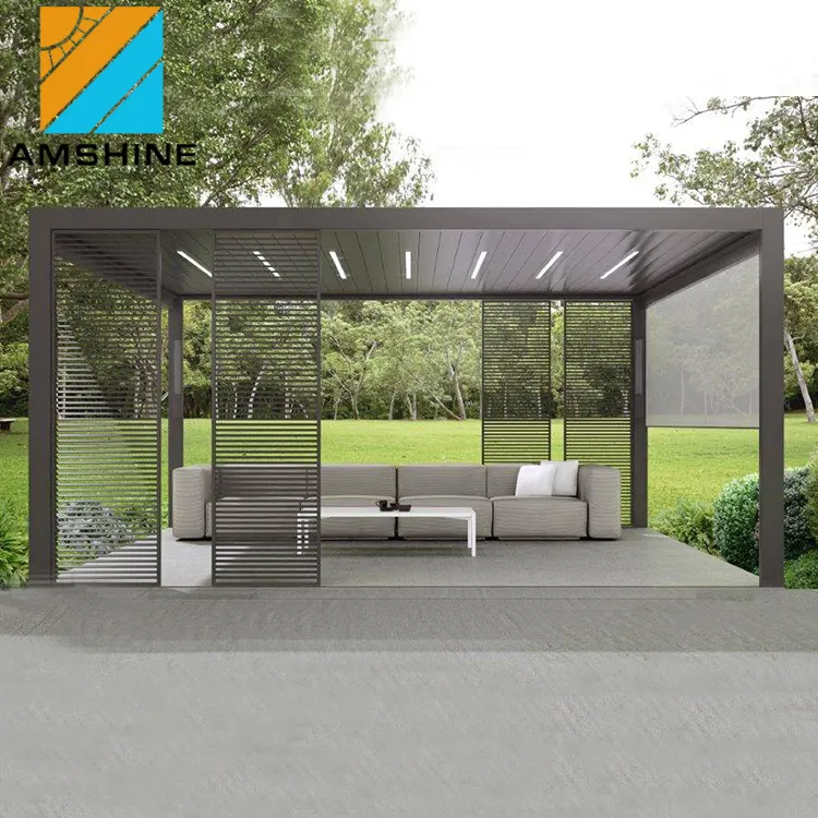 Outdoor Waterdichte Gemotoriseerde Pergola Tuin Ideeën Met Glijbaan Jaloezieën