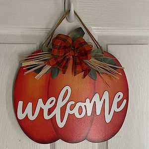 Thanksgiving Sign Door Hanger Pumpkin <b>Welcome</b> Sign Wooden Pumpkin <b>Decor</b> Hanging Porch Sign for Autumn Harvest Thanksgiving - Product Image 1