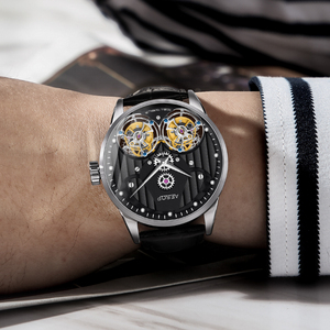 For Original Men Double Skeleton Tourbillon Wristwatch Casual Mechanical Movement Stainless Steel <b>Case</b> Sapphire Leather 22mm - Product Image 2