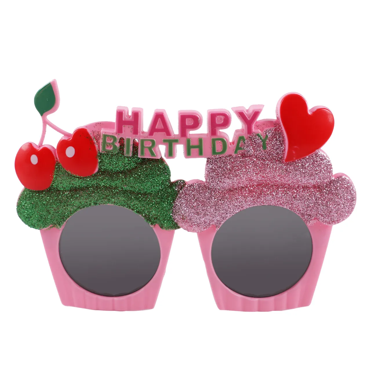 2022 Sonnenbrillen HAPPY BIRTHDAY Birthday Party Shades Sonnenbrillen mit Candy Color Lens mit Kuchen Cherry Hart und Glitter