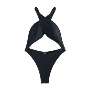One-Piece <strong>Bikini</strong> for <strong>Hot</strong> <strong>Girls</strong> V-neck <strong>Tight</strong>-Fitting Backless Design Solid Color Crystal Front Logo Breathable - Product Image 2