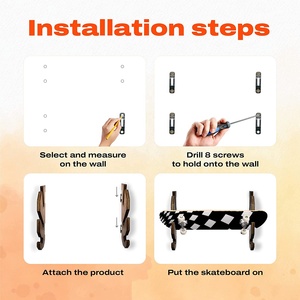 Présentoir de Skateboard en bois support <span class=keywords><strong>mural</strong></span> avec crochet de suspension pour patins à roulettes et casques - Product Image 6