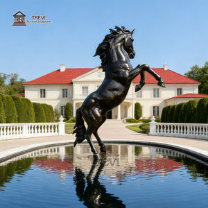 TREVI 프라이빗 레지던스 프론트 풀 황동 동물 아트 데코 동상 대형 블랙 브론즈 Prancing 말 조각 판매 - Product Image 2