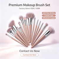 Échantillon rapide OEM ODM, logo personnalisé, 15 pièces, ensemble de pinceaux de maquillage professionnels en fibres synthétiques roses, étiquette privée, avec manche en plastique