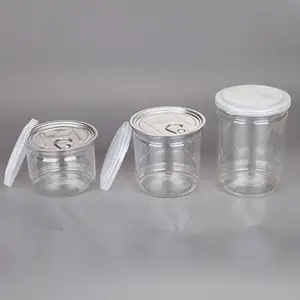 MAYSURE 450ml PET Can Flat Bottom Transparent Plastic Food Can with Aluminium Easy Open Ends Jar for Dry Food Packing