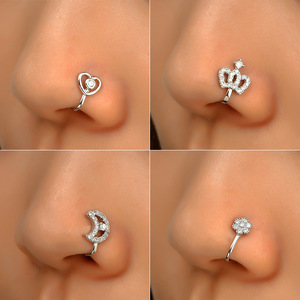 Anello da <span class=keywords><strong>Naso</strong></span> a Clip Senza <span class=keywords><strong>Piercing</strong></span> con Zirconi a Stella, Cuore e Corona, Colore Oro e <span class=keywords><strong>Argento</strong></span>, Gioielli da Donna, Finto <span class=keywords><strong>Piercing</strong></span> - Product Image 2