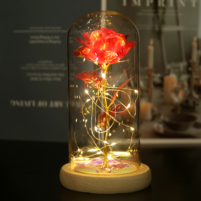 Copertura in vetro fiore lamina d'oro + fiori rossi
